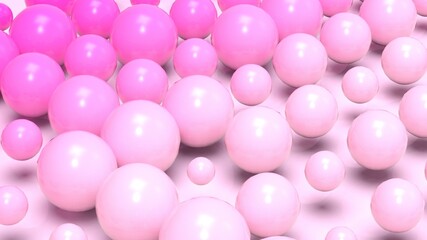 Random size many pink balls that are arranged under white lighting background. Conceptual 3D CG of blockchain, financial system and personal data analysis.
