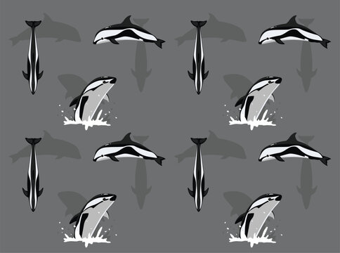 Hourglass Dolphin Cartoon Poses Seamless Wallpaper Background