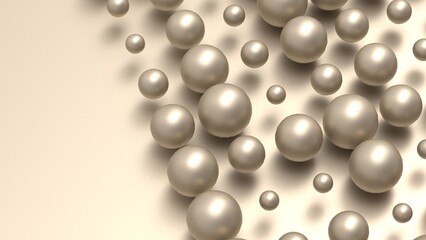 Random size many gold balls that are arranged under white lighting background. Conceptual 3D CG of blockchain, financial system and personal data analysis.
