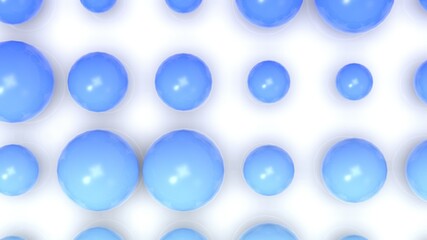 Random size many blue balls that are arranged under white lighting background. Conceptual 3D CG of blockchain, financial system and personal data analysis.