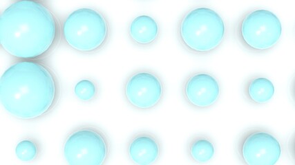 Random size many blue balls that are arranged under white lighting background. Conceptual 3D CG of blockchain, financial system and personal data analysis.