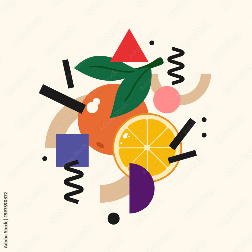 Poster vector graphics in a minimalistic fashionable style with geometric elements.. illustration of a oran