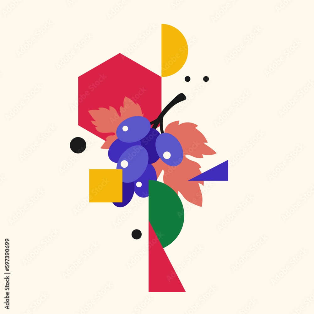 Poster vector graphics in a minimalistic style with geometric elements. illustration of a grapes in a flat 