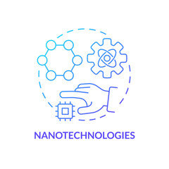 Nanotechnologies blue gradient concept icon. Robotizing treatment process. Delivering medication to cells. Technological advance abstract idea thin line illustration. Isolated outline drawing
