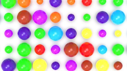 Random size many colorful balls that are arranged under white lighting background. Conceptual 3D CG of blockchain, financial system and personal data analysis.