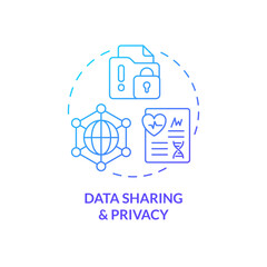 Data sharing and privacy blue gradient concept icon. Patient information security concern. Precision medicine challenge and limitation abstract idea thin line illustration. Isolated outline drawing