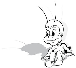 Drawing of a Sitting Cricket on the Ground