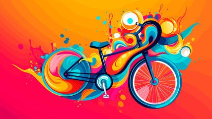 Abstract Illustration of a colorful bike, for bicycle day.  generative ai.