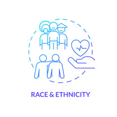Race and ethnicity blue gradient concept icon. Patients equity for medical service. Healthcare system. Social determinant of health abstract idea thin line illustration. Isolated outline drawing