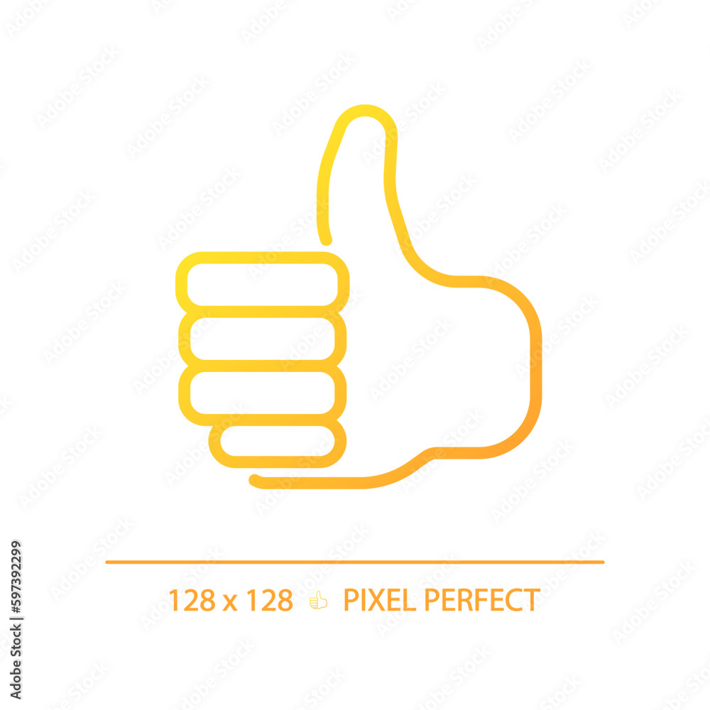 Poster thumb up pixel perfect gradient linear vector icon. showing positive attitude with gesture. like for