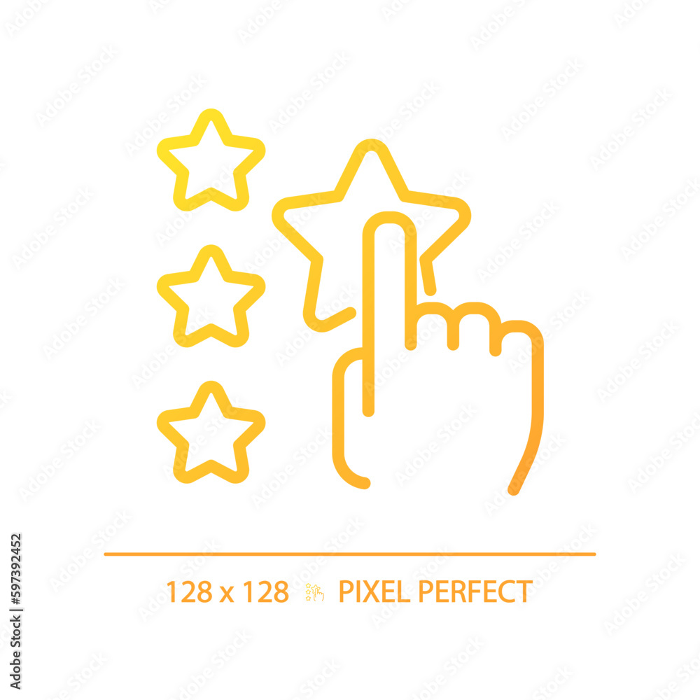 Poster assess pixel perfect gradient linear vector icon. user leaving feedback about service. experience sh