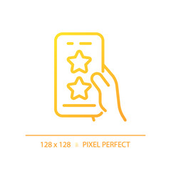Mobile rating pixel perfect gradient linear vector icon. Evaluating cellphone application. Digital product ranking. Thin line color symbol. Modern style pictogram. Vector isolated outline drawing
