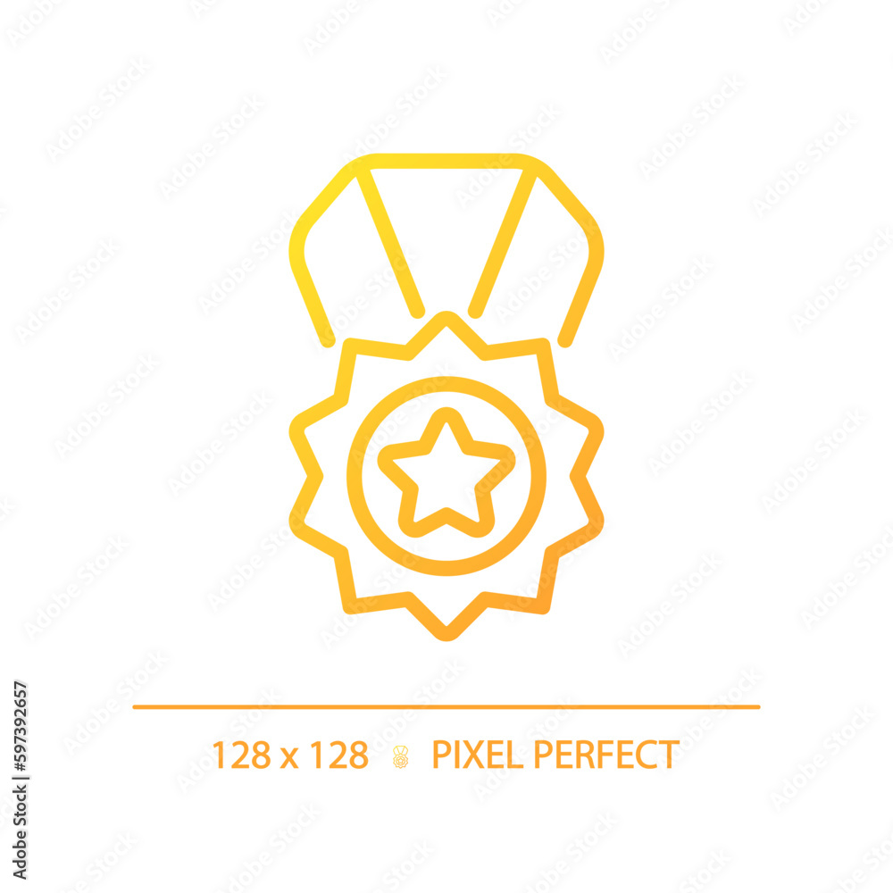 Poster medal pixel perfect gradient linear vector icon. reward for high quality service. product rating per