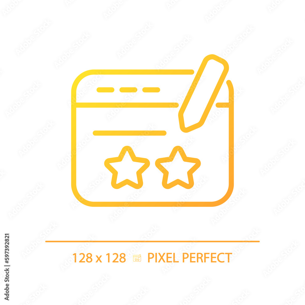Poster review pixel perfect gradient linear vector icon. customer feedback on internet. opinion about servi