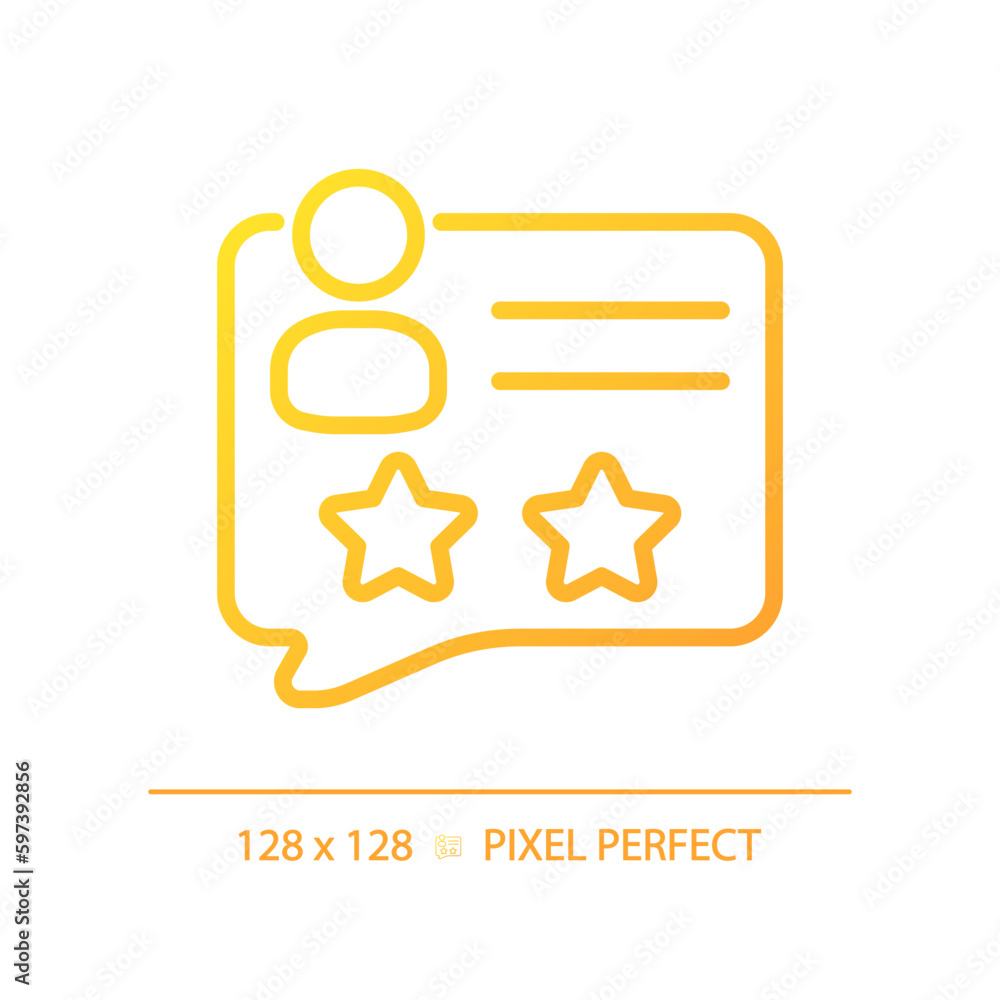Poster user rating pixel perfect gradient linear vector icon. rank of network customer. client activities e