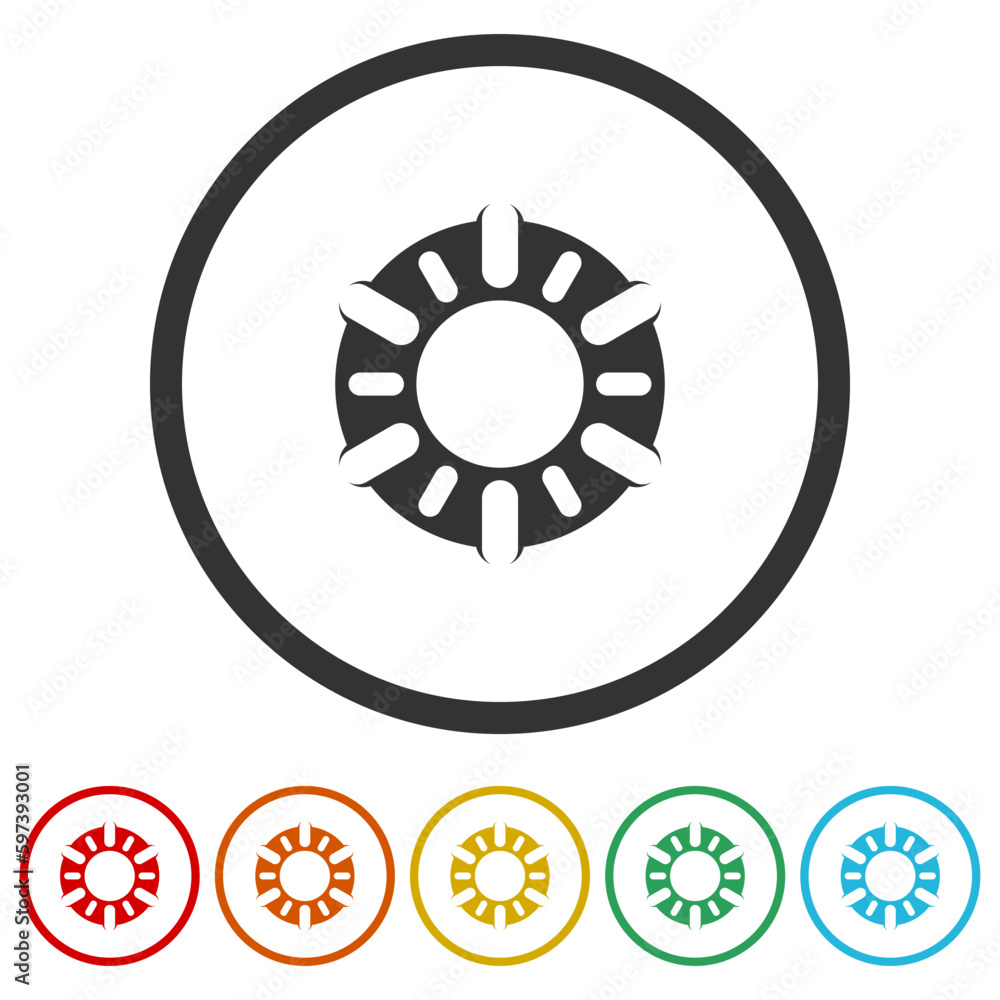 Poster sun logo. set icons in color circle buttons