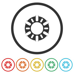  Sun logo. Set icons in color circle buttons