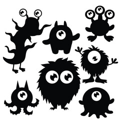Cute little monster silhouette vector cartoon illustration