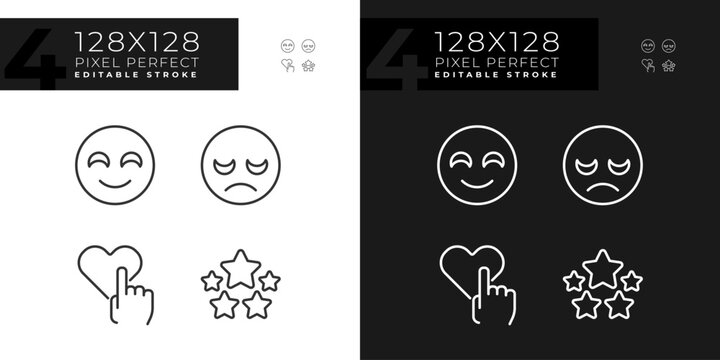 User feedback about service pixel perfect linear icons set for dark, light mode. Evaluation of business. Thin line symbols for night, day theme. Isolated illustrations. Editable stroke