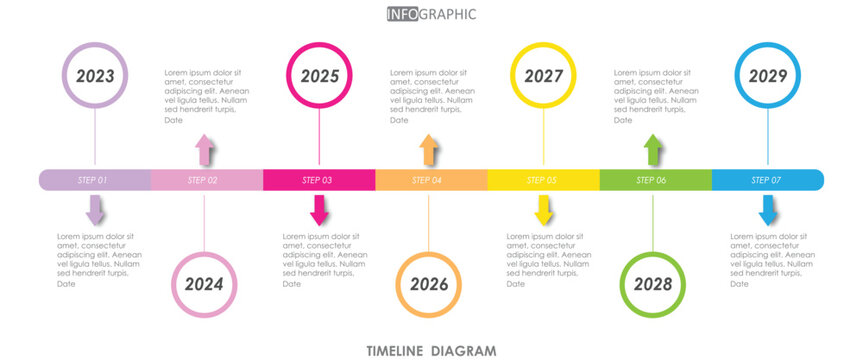 timeline infographic weekly planner schedule project diagram Infographics template for business. 1 week 7 step modern Timeline schedule diagram with presentation vector timeline week infographics.	