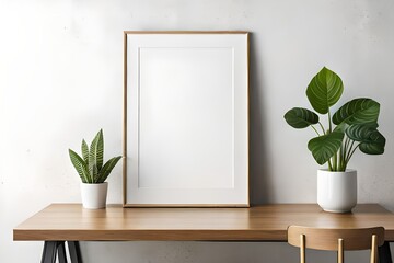 Creating Visual Interest: Showcasing a Blank Picture Frame Mockup in a Simple Interior with Copy Space