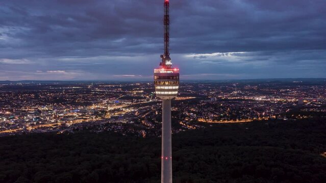 Time lapse lights flashing on Television Tower, Stuttgart, Germany
