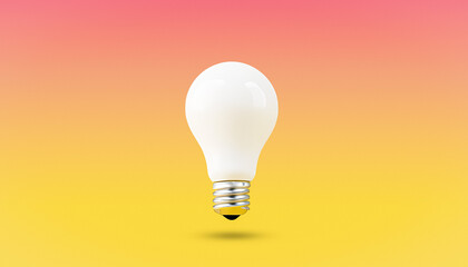 White Light Bulb on Bright Yellow Background in Pastel Colors Minimalist Concept for Bright Ideas, Advertising, Marketing, Product Promotion, and Online Sales, Generative AI