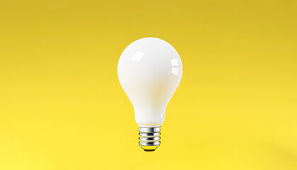 White Light Bulb on Bright Yellow Background in Pastel Colors Minimalist Concept for Bright Ideas, Advertising, Marketing, Product Promotion, and Online Sales, Generative AI
