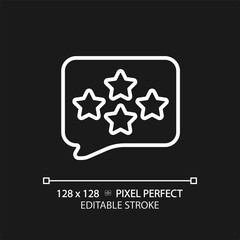 Comment with assess pixel perfect white linear icon for dark theme. Writing feedback about customer service. Business rating. Thin line illustration. Isolated symbol for night mode. Editable stroke