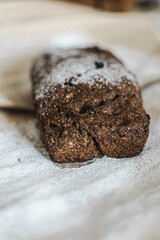 black homemade fresh bread for vegans, fat-free and gluten-free pastries, healthy nutrition