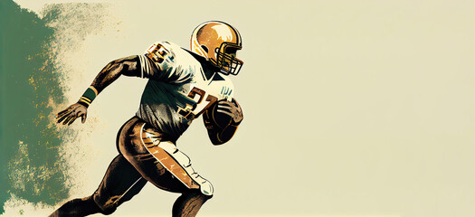 Header illustration with American Football player running (Generative AI) - obrazy, fototapety, plakaty