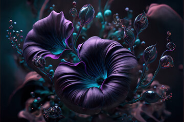 purple flowers . dramatic flowers. petunias flowers. AI generated - obrazy, fototapety, plakaty