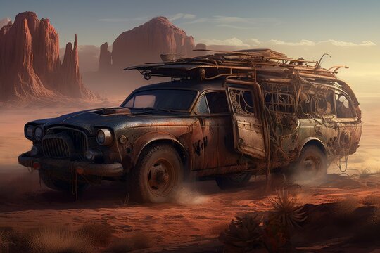 Apocalyptic car desert. Generate Ai