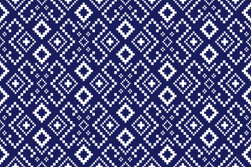 Fototapeta premium Indigo navy blue geometric traditional ethnic pattern Ikat seamless pattern border abstract design for fabric print cloth dress carpet curtains and sarong Aztec African Indian Indonesian 