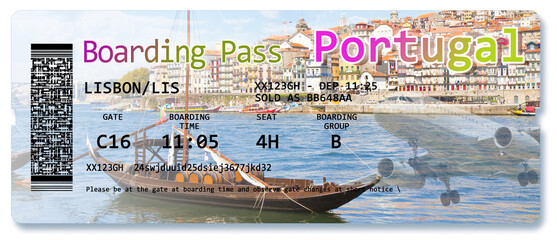 Airline boarding pass ticket to Lisbon (Portugal) - Imaginary concept image