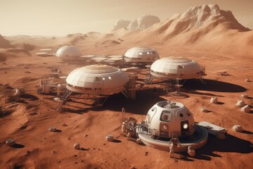 Fototapeta na wymiar Colony base Mars desert. Generate Ai