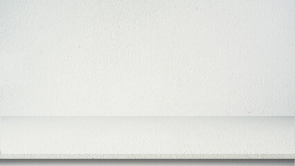 close up modern plain white color cement background texture with tabletop shelf for show or...