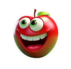 Naklejka premium Cartoon lucky apple character with face and eyes isolated on white background. Fruit series. Generative AI content,