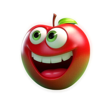 Cartoon lucky apple character with face and eyes isolated on white background. Fruit series. Generative AI content,