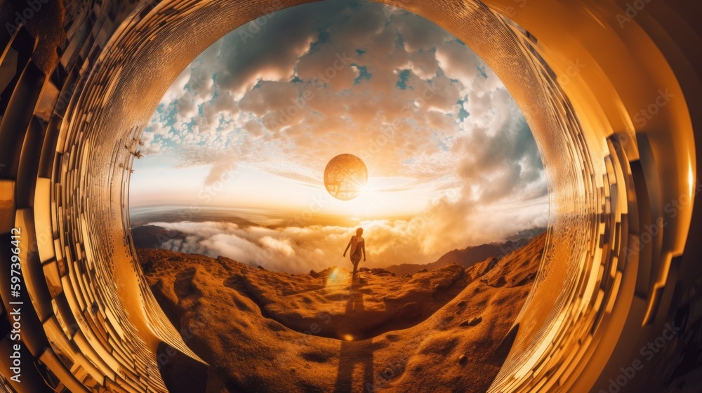 Aufkleber a man standing in the middle of a desert. ai generative image.