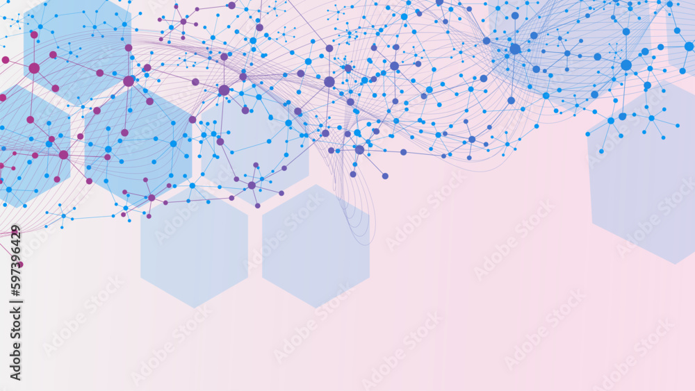 Poster modern scientific with dots and lines connection and hexagonal shape element. medical, chemistry, sc