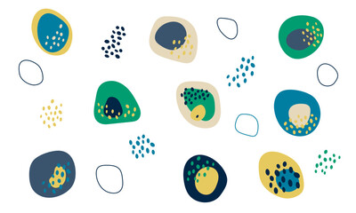 Naklejka na ściany i meble Cute set of abstract organic textured layered shapes with spots 
