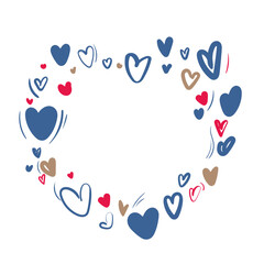 Heart shape vector pink confetti splash with white heart frame inside