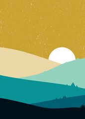Beautiful landscape of hills scenery background design. Suitable for poster and wall decoration.
