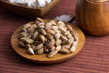 pistachio nut with turkish delight on the background
