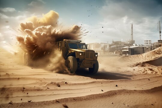 Sandstorm car desert. Generate Ai