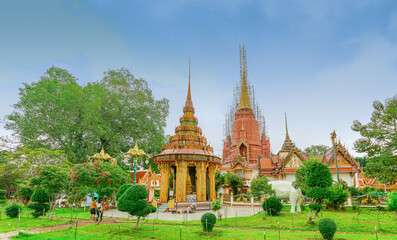 Fototapeta premium Panorama view of Wat Chang Hai with background, Pattani, South of Thailand. The temple in natural and forest