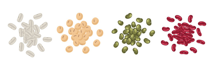 Beans heap bunch set. Legumes handful. Vector illustration.