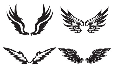 Fototapeta premium set of simple hand drawn black wings