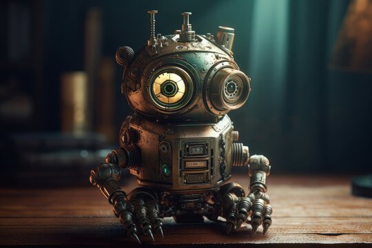 Steampunk cute robot. Generate Ai